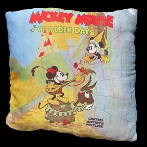Vintage 1960s Disney Pillow Mickey Mouse Ye Olden Days Throw RARE Bedding FLAW